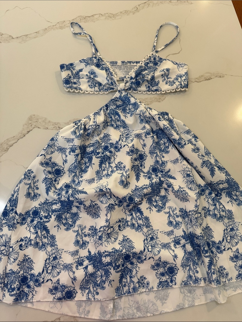 SHEIN White & Blue Floral Cutout Sundress